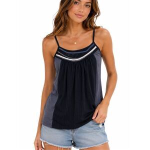 ONE SEPTEMBER ANTHROPOLOGIE Black Gray Lace Trim Strappy Tank Top Petite Small